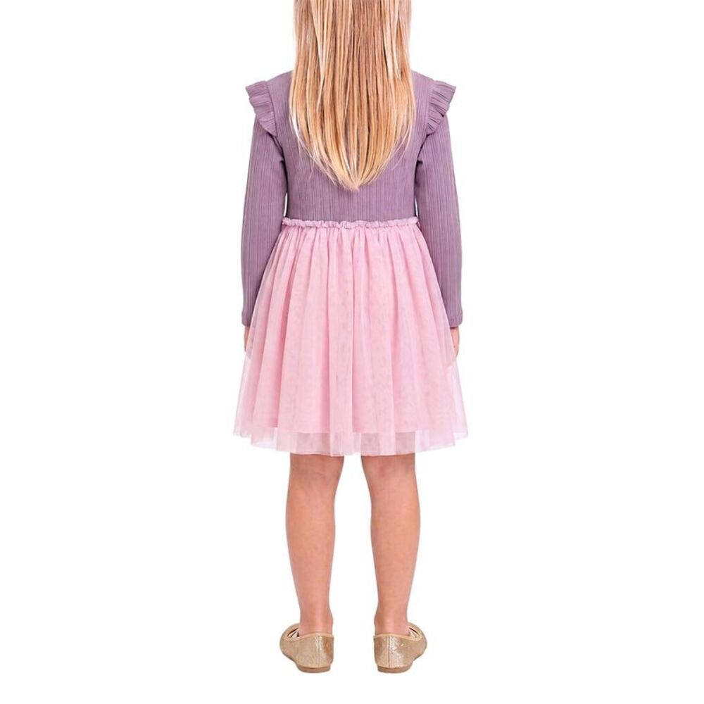 Andy & Evan Girls  Rib Ruffle Shoulder T-Shirt Set, Purple - Picture 2 of 3